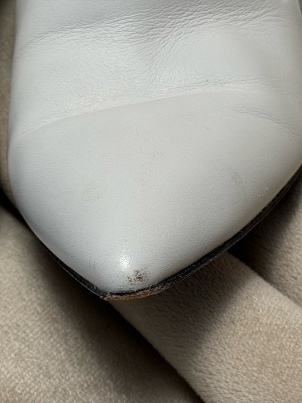 PAIGE White Leather “Katie” Pointed Ankle Zip Booties with Ring Pull - Picture 5 of 12
